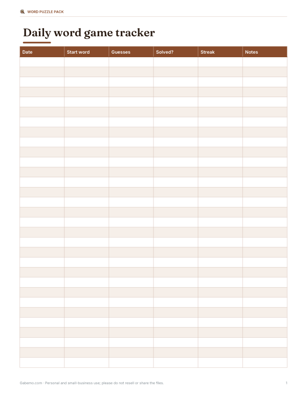Preview of Printable Word Game Score Tracker